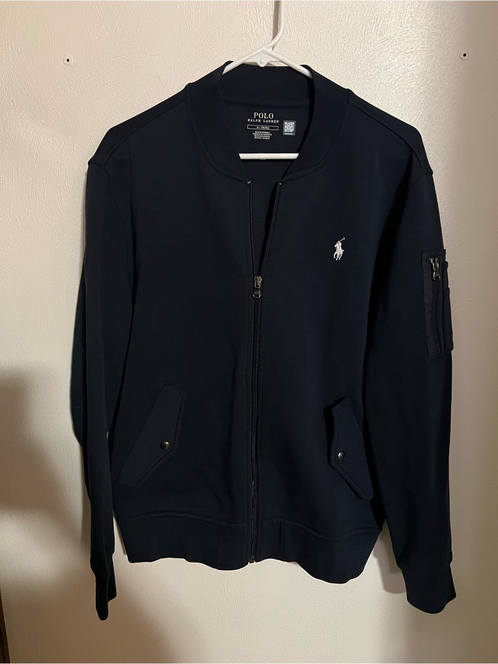 POLO RALPH LAUREN Double Knit Full Zip Preppy Bomber Flight Jacket Navy Men's M‎